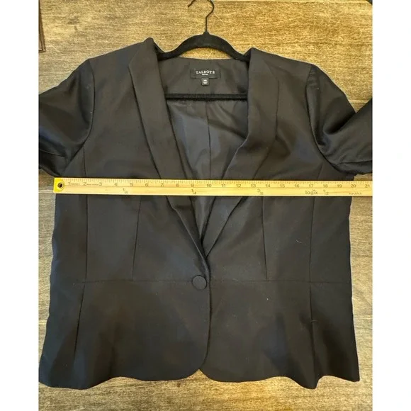 Talbots Black Silk Cotton 3/4 Sleeve Blazer Size 14 Petite Cropped Career - Picture 8 of 12